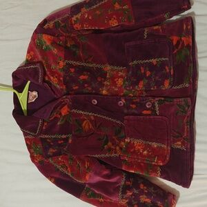 VTG Cornelloki 6 Girls Quilted Jacket Floral Burgundy Velvet